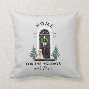 Coussin Maison de golden retriever pour Noël de vacances