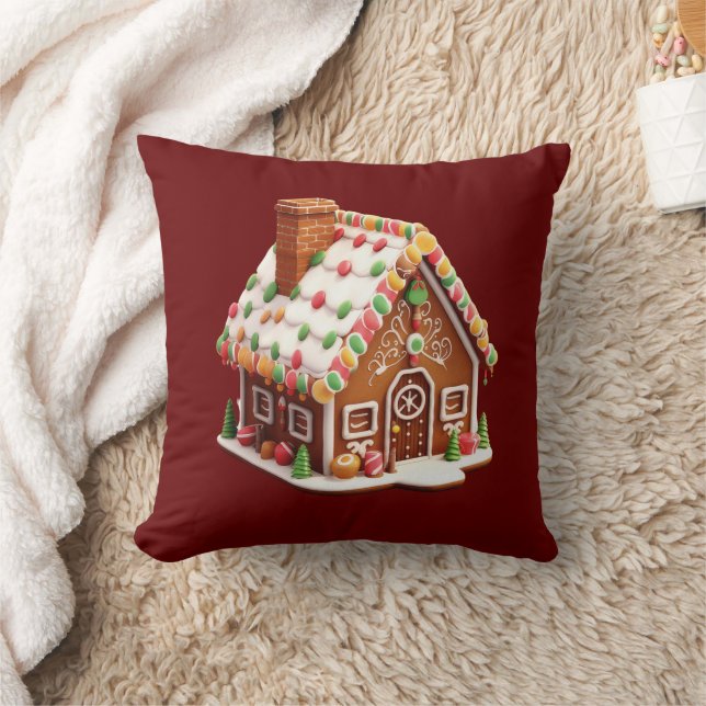 Coussin Maison de pain d'épices Bourgogne Noël Rouge (Couverture)