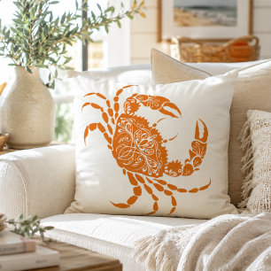 Coussin Maison de plage à l'orange côtière crabe
