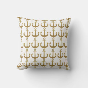 Coussin maison de plage aux ancres dorées