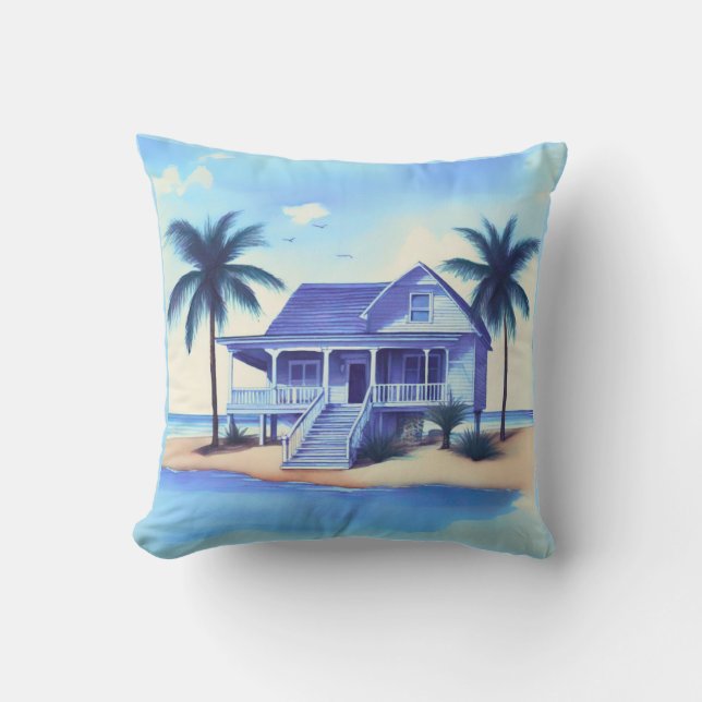Coussin Maison de plage avec palmiers (Recto)