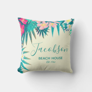 Coussin Maison de plage florale Tropical Famille Vacances