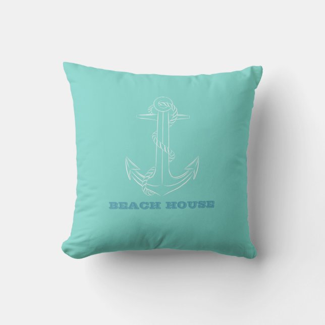 Coussin Maison de plage nautique, Ancre, Vert menthe (Recto)