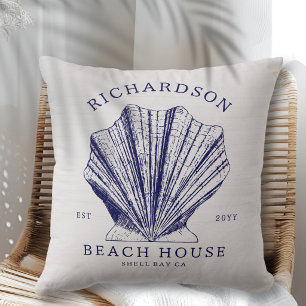 Coussin Maison de plage rustique Nom de famille Nautique  