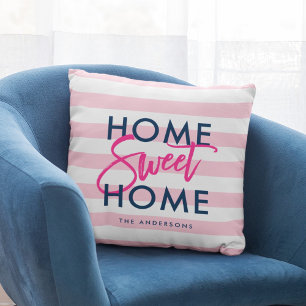Coussin Maison douce à la maison bleue de rose et blanche