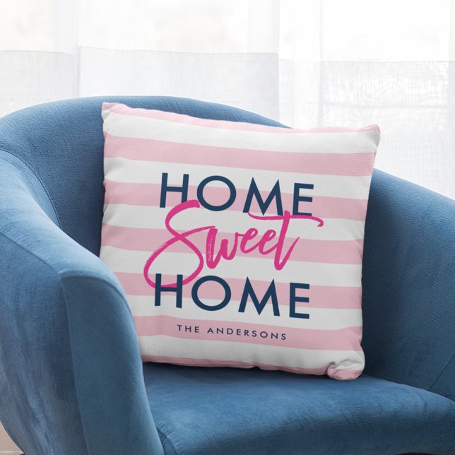 Coussin Maison douce à la maison bleue de rose et blanche (Créateur téléchargé)