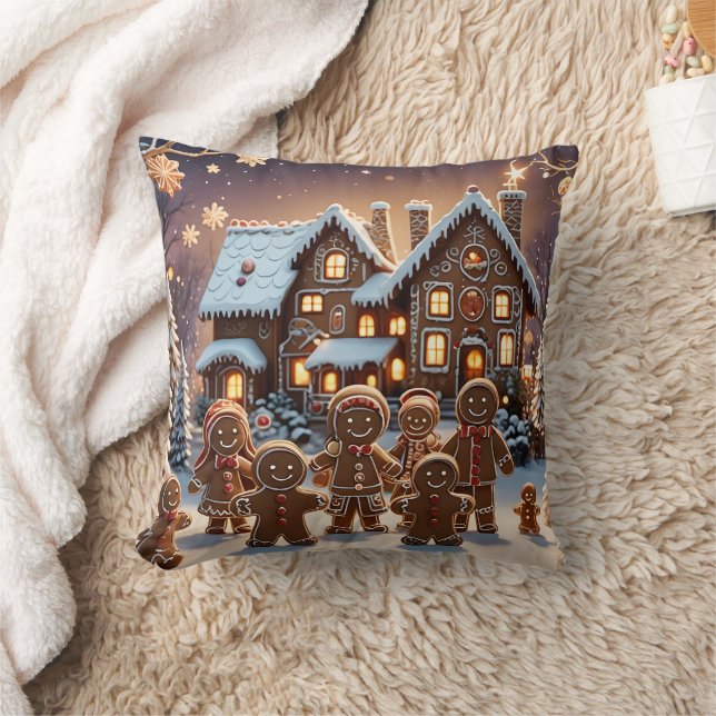 Coussin Maison en pain d'épices et famille de pain d'épice (Couverture)