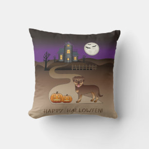 Coussin Maison hantée Halloween Rottweiler rouge et fauve