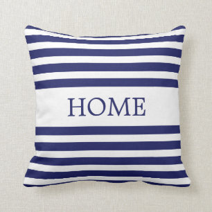 Coussin Maison nautique sur Bleu & Blanc rayé