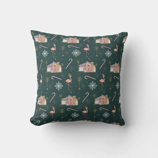 Coussin Maison rose de Noël du milieu du siècle Palm Tree  (Recto)