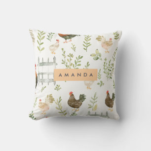 Coussin Maison rustique personnalisée Poulets et verdure
