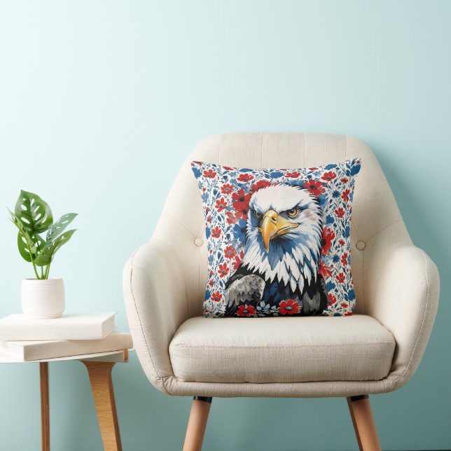 Coussin Majestic American Bald Eagle Floral (Chaise)