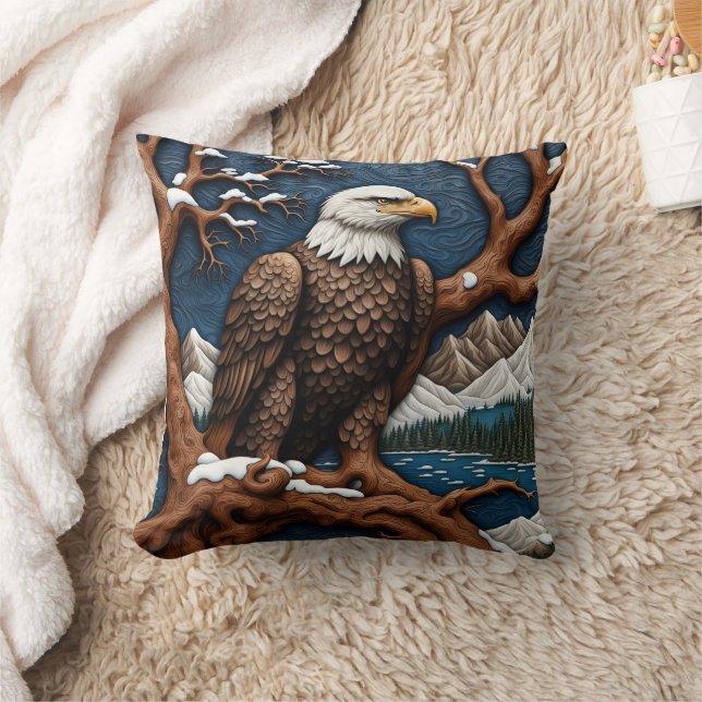 Coussin Majestic Bald Eagle Perché dans le paysage hiverna (Couverture)