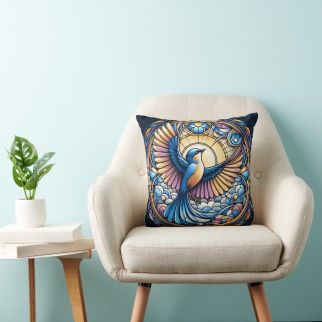 Coussin Majestic Bluebird Under the Golden Sun (Chaise)