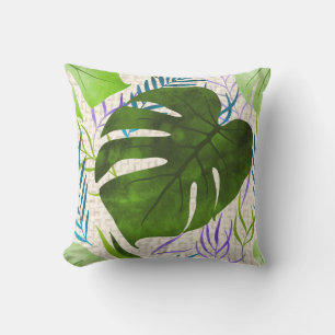 Coussin Maleah Monstera Tropical Hawaiian Aquarelle Vert