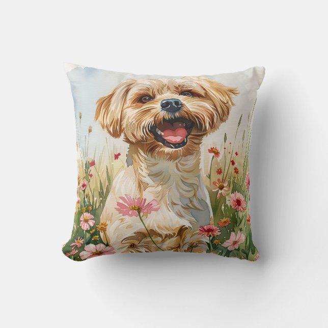 Coussin Maltese Watercolor Throw Pillow (Recto)