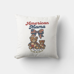 Coussin Mama Américaine Ours Patriote Patchwork Vector Des