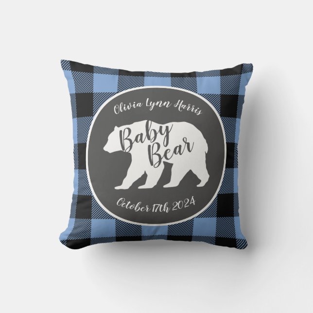 Coussin Mama Bear Baby shower Woodland Lodge Boy Blue (Recto)