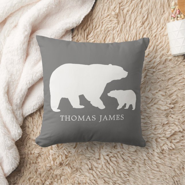 Coussin Mama bébé ours gris (Couverture)