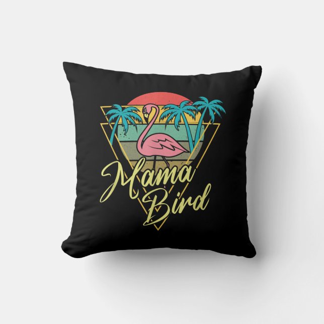 Coussin Mama Bird Flamant rose Sunset Palm Tree Beach anné (Recto)