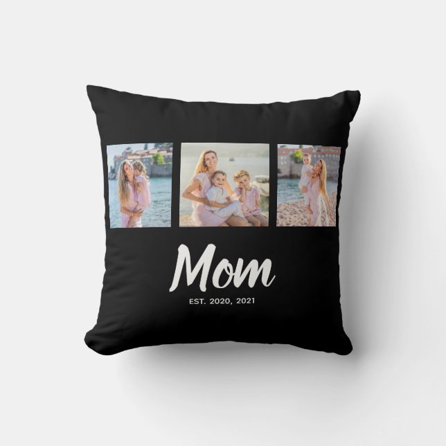Coussin Maman a établi un script moderne noir 3 Photo (Recto)