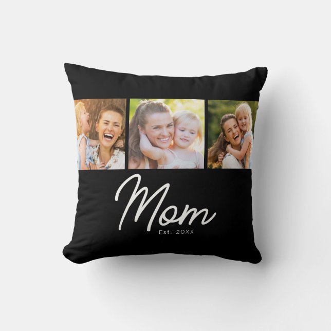 Coussin Maman a fondé 3 écriture photo noir (Recto)