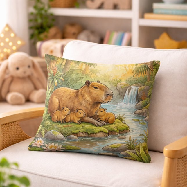 Coussin Maman capybara mignonne et bébés Animaux de la jun (Créateur téléchargé)