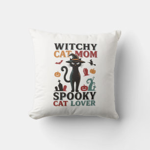 Coussin Maman chat Halloween Design sorcière vintage amate