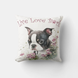 Coussin Maman de Terrier de Boston Floral