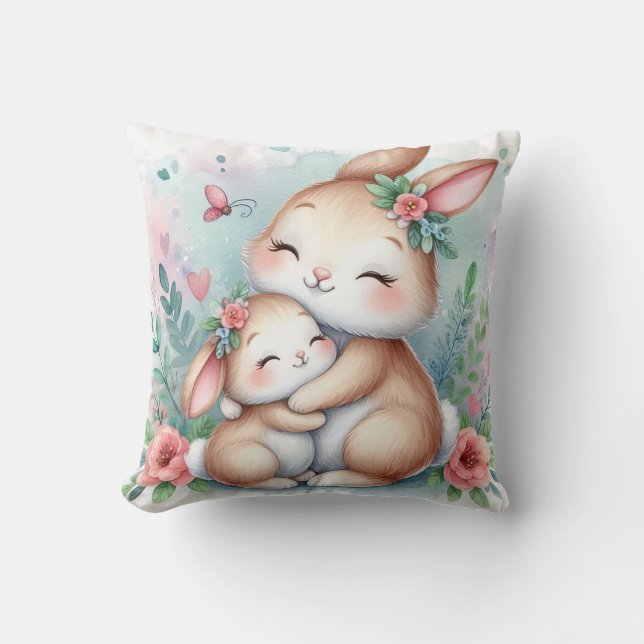 Coussin Maman et bébé lapin (Recto)
