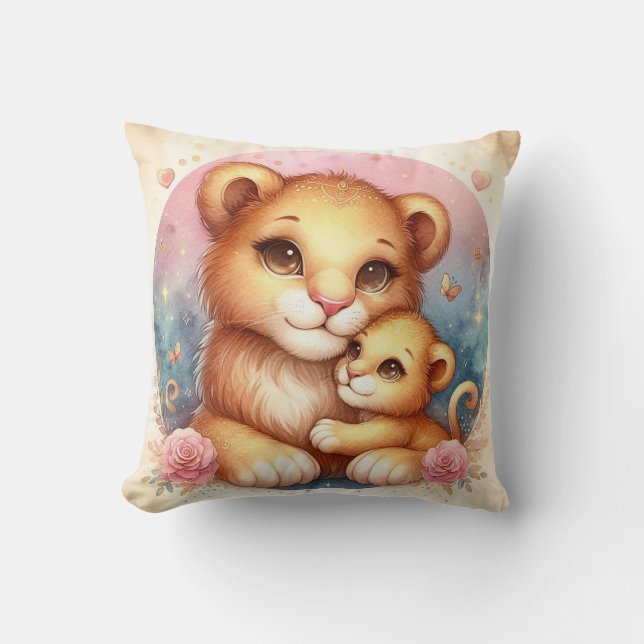 Coussin Maman et bébé Lion (Recto)