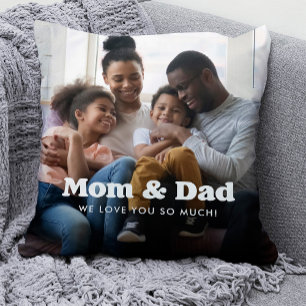 Coussin Maman et papa   Boho Texte superposé avec deux pho