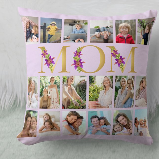 Coussin Maman Floral Letters 18 Vertical Photo Collage Lil (Créateur téléchargé)
