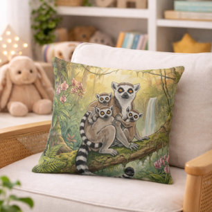 Coussin Maman Lémurien Mignon Et Bébés Animaux De La Jungl