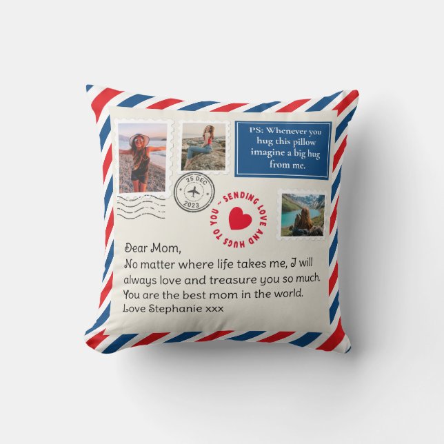 Coussin Maman Lettre manuscrite Photo Collage Hug (Recto)