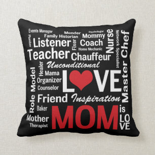 Coussin Maman multitâche extraordinaire rouge et noire