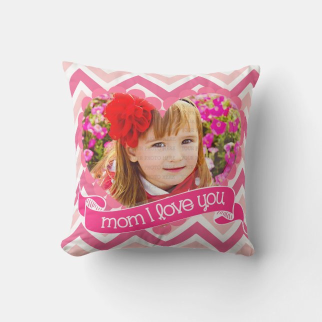 Coussin Maman rose moderne de Chevron je t'aime - photo (Recto)