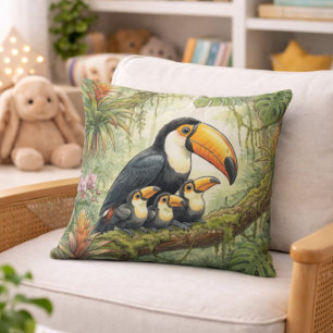 Coussin Maman Toucan mignonne et ses petits Animaux de la 