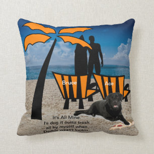 Coussin Man Surfing Dog Beach Orange Chaises