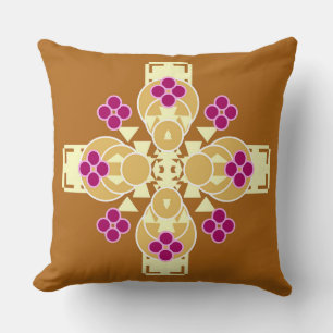Coussin Mandala à quatre points - or, crème et violet