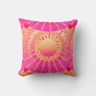Coussin Mandala avec étoiles - dégradé de satin rose et co