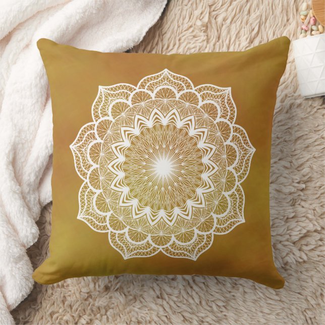 Coussin Mandala blanc sur fond doré (Couverture)