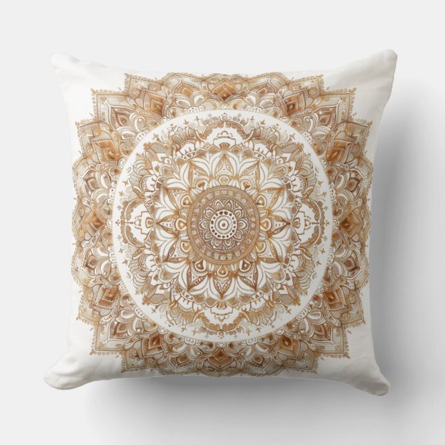 Coussin Mandala boho chic doré pour déco zen ✨ (Recto)