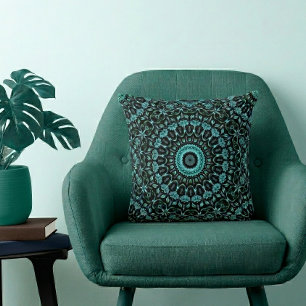 Coussin Mandala Botanique Noir Sombre
