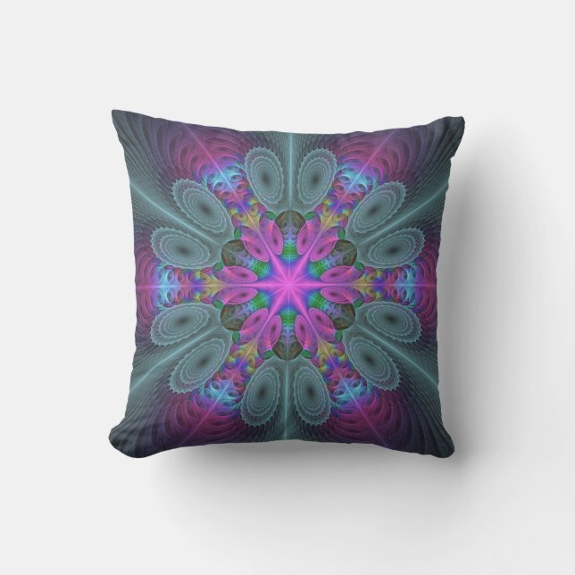 Coussin Mandala Colorful spiritual Fractal Art With Pink (Recto)