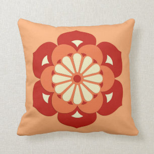 Coussin Mandala de fleur de Lotus, orange en pastel et