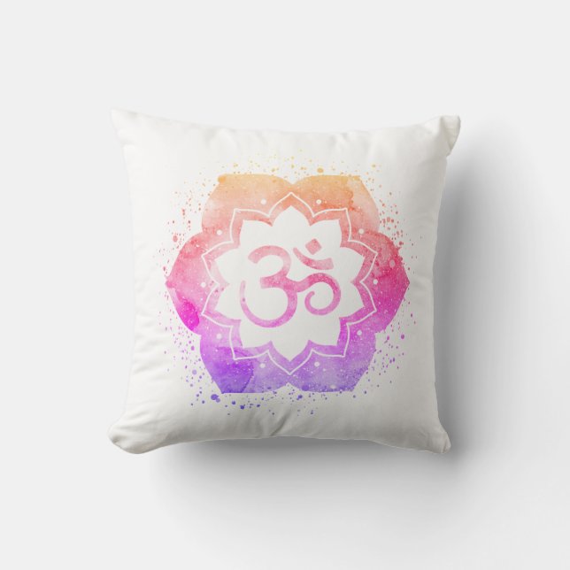 Coussin Mandala de fleur d'Ombre Lotus de symbole d'OM AUM (Recto)