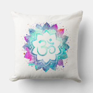 Coussin Mandala de Lotus d'aquarelle de symbole de l'OM de
