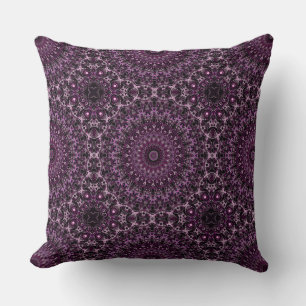 Coussin Mandala de rose rose et noire avec géométrie flora