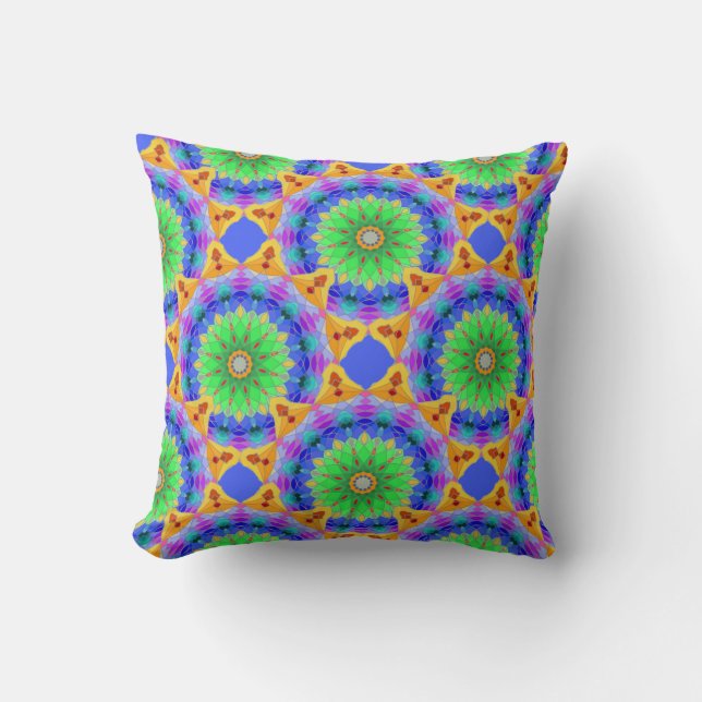 Coussin Mandala Design, Neon Kaleidoscope (Recto)